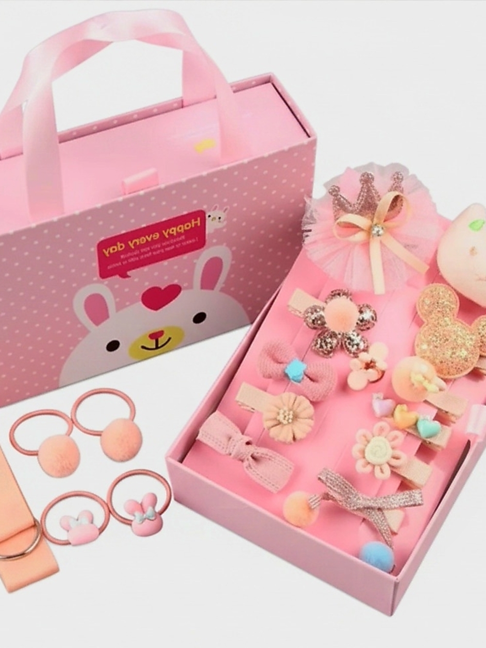 18pc-Girls Hair Accessory Gift Set - Cute Bow & Flower‎ Clips-Peach